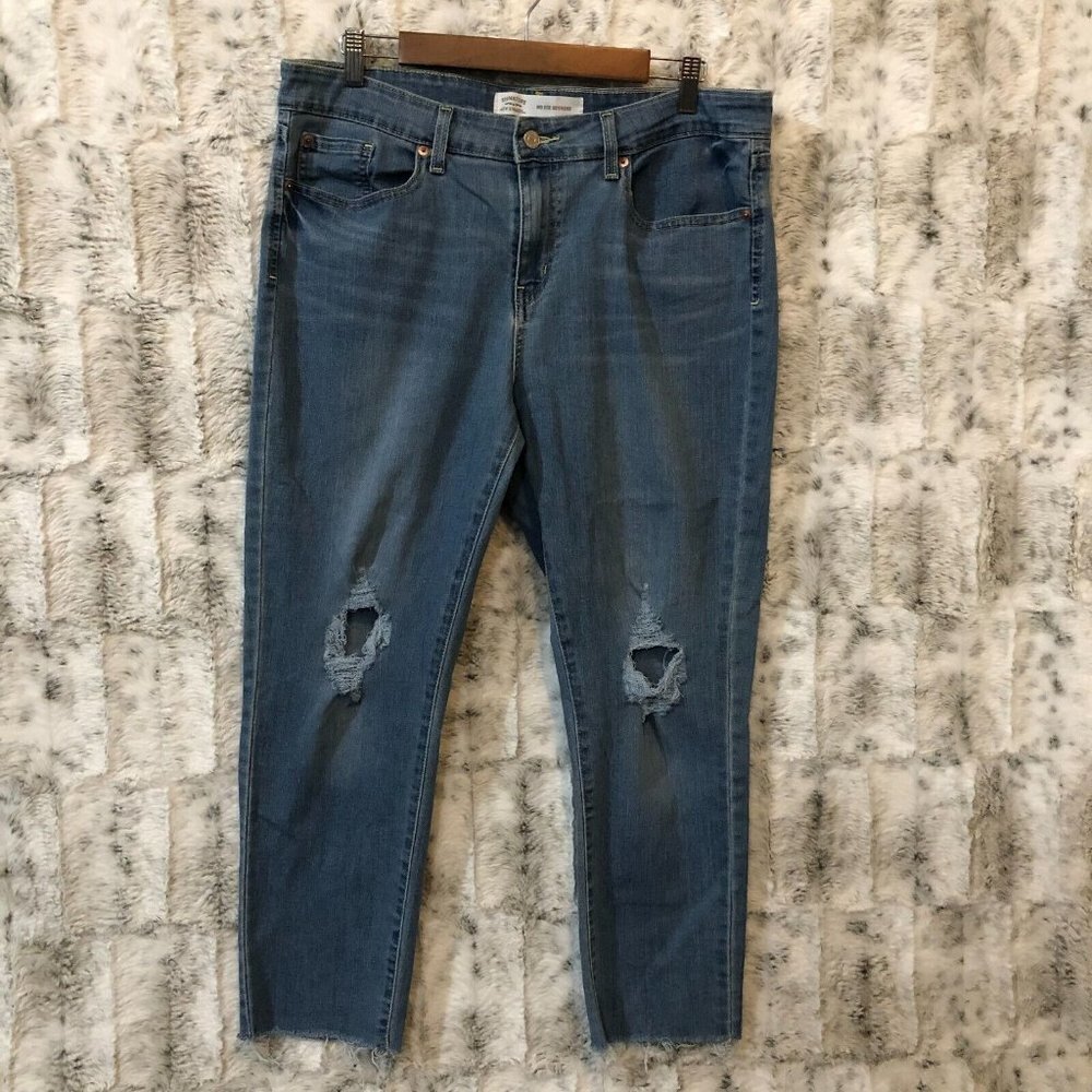 Signature by Levi Strauss Womens 16 Mid-Rise Boyfriend Jean Blue Raw Hem